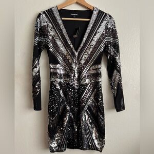 Express | Art Deco Sequin Long Sleeve Mini Dress